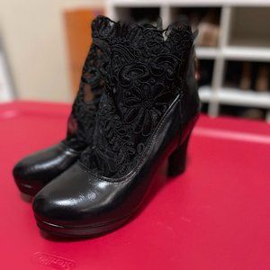 Gothic Lace Black Heeled Ankle Booties